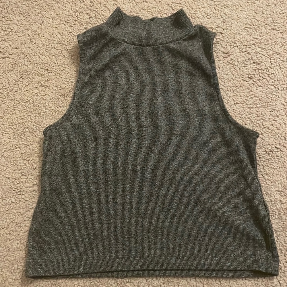 Grey Ribbed Mock Turtle Neck Crop Top
